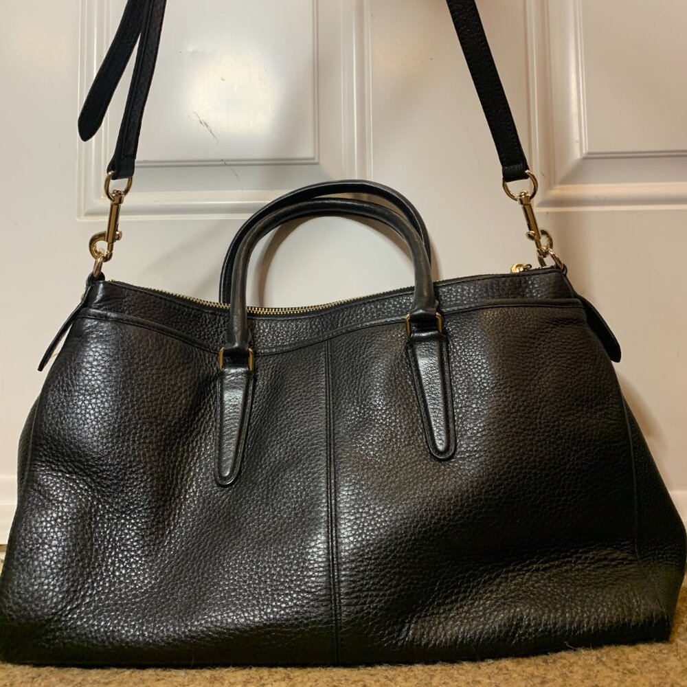 Coach Morgan Black Pebbled Leather Top Handle Satchel Bag Purse Retail $498.00 - Picture 10 of 12